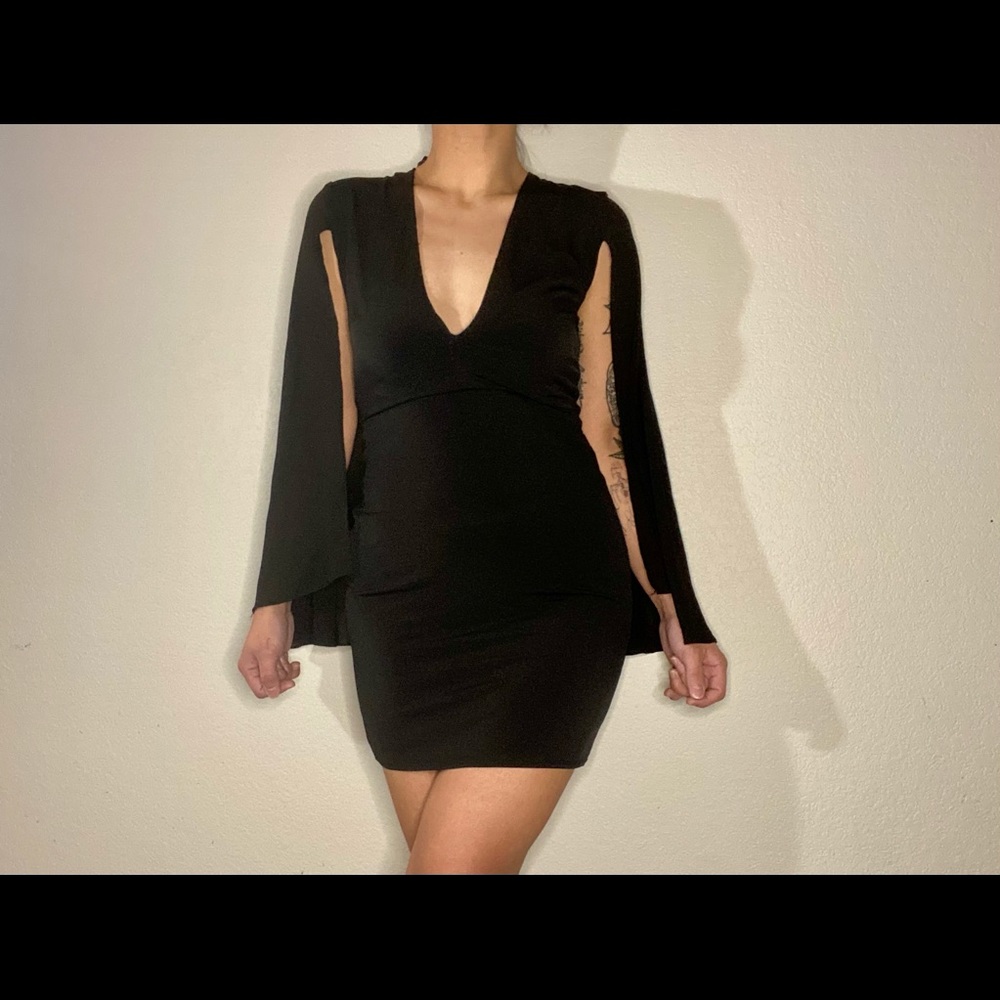 FOREVER21 Black mini dress with cape sleeve